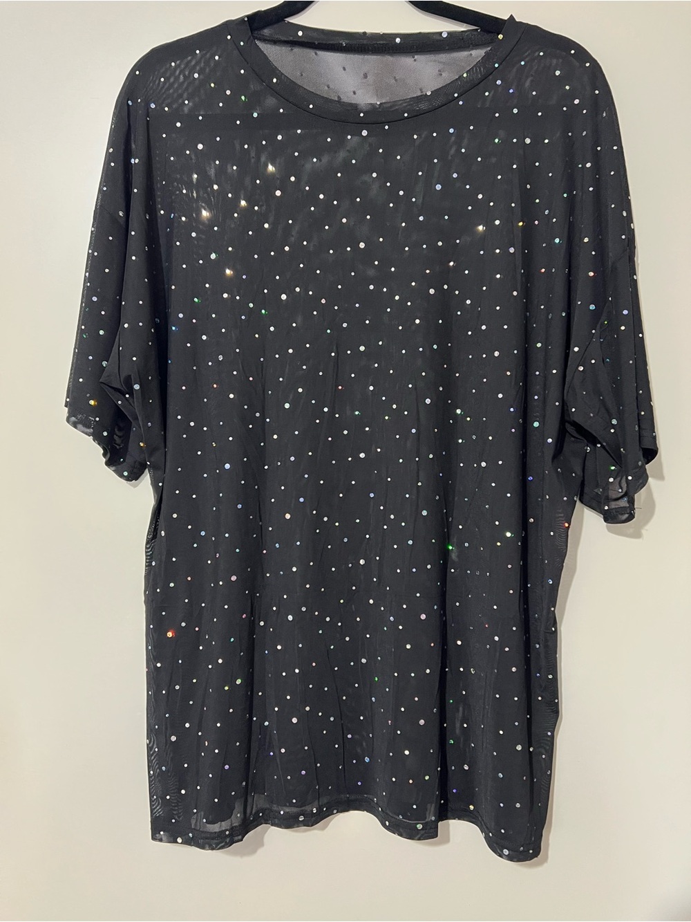 Black Short-Sleeve Mesh Sparkly Sequin Tee